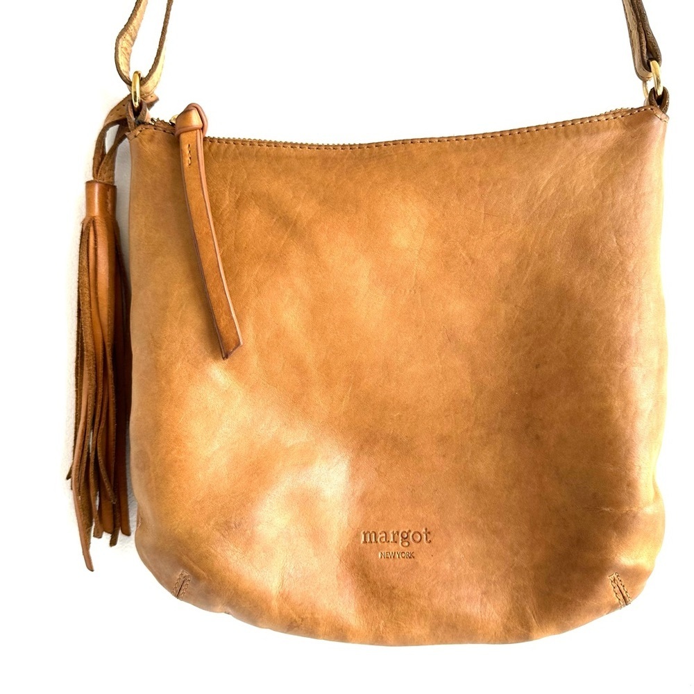 Margot New York Tan Leather hobo Crossbody Bag